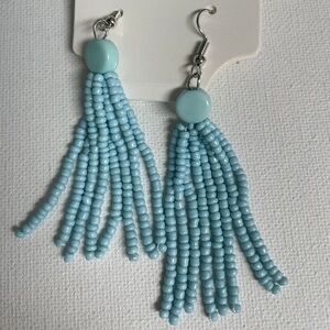 Elegant Blue Beaded Tassel Earrings